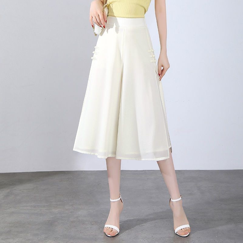 Voan Rộng Quần Nữ Chia Culottes Mùa Hè Quần Mỏng Nữ 2025 Cao Cấp Drape Chữ a Crop Quần