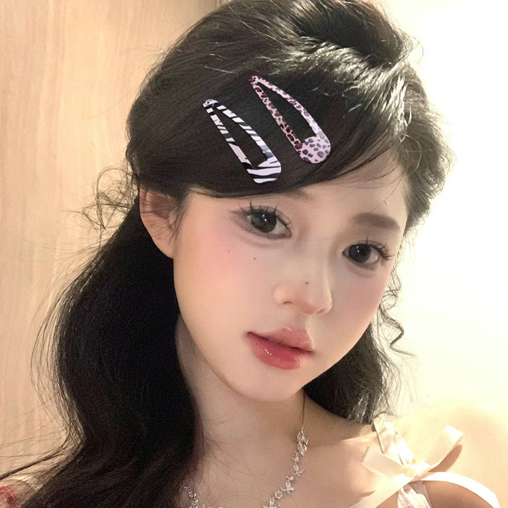 5/6/8/10 Cái Đáng Yêu Hình học Sao Da Báo In Snap BB Clip - Style Hàn Quốc Y2K Mùa Hè Kẹp Tóc Chống Trượt
