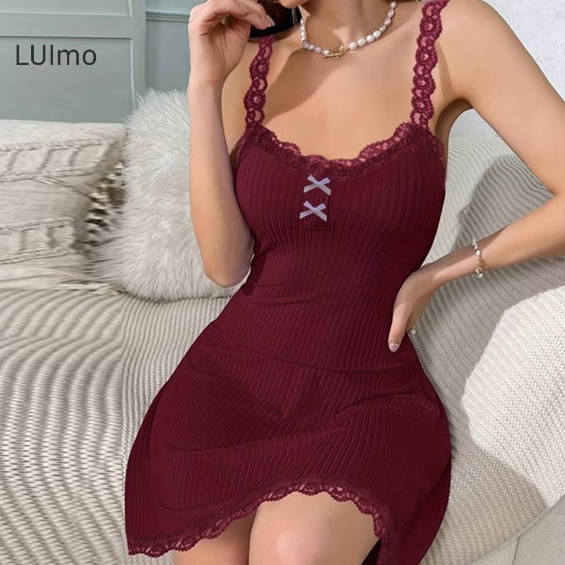 LUImo Áo hai dây ren thời trang mới dành cho nữ có nơ trang trí váy SBS