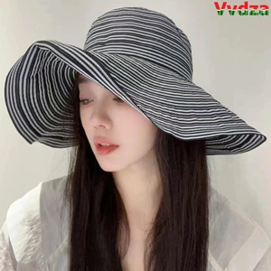 Mũ Xô VVDZA, Mũ Câu Cá Chống Tia UV Nơ, Quà Tặng Mũ Chống Nắng Sọc Thời Trang