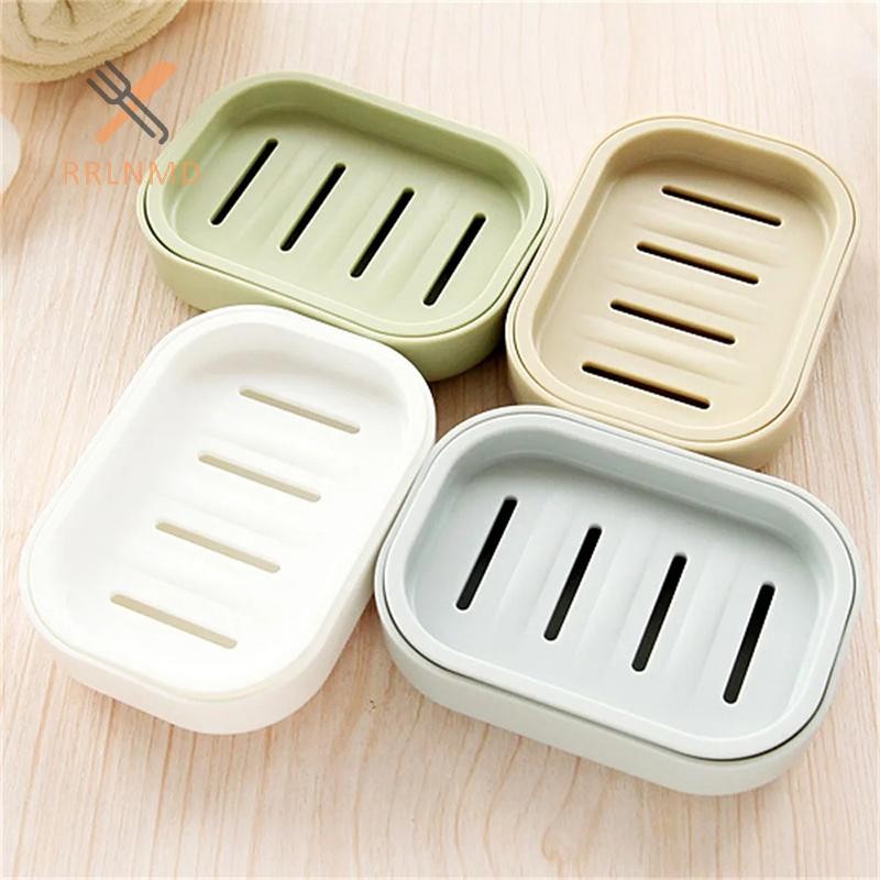 RRLNMD Đĩa Xà Phòng Vuông Hai Lớp Có Nắp Nhựa Thoát Nước Hộp Xà Phòng Hộ Gia Đình Phòng Tắm Du Lịch Đơn Giản Di Động Sáng Tạo Hộp Bảo Quản MỚI
