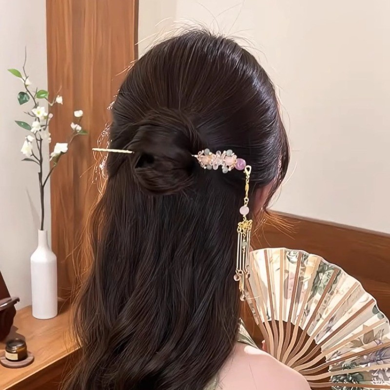 MAUROPOLI [Sẵn sàng] Kẹp tóc tua rua đính cườm đầy màu sắc phong cách Trung Quốc mới Tinh tế Niche cao cấp Phong cách cổ xưa Kẹp tóc sang trọng Phụ kiện tóc Phong cách mới