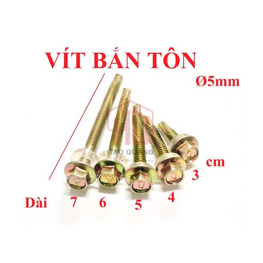 50 con Vít bắn tôn đầu lục giác đủ size – Chống gỉ, bám chắc, vít bắn tôn thép