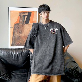 LOCAL BRAND Áo thun Wash BiDA Số 8 Phong Cách Unisex Form Rộng / Áo thun BiDA Số 8 Phông Màu Phong Cách Âu Mỹ