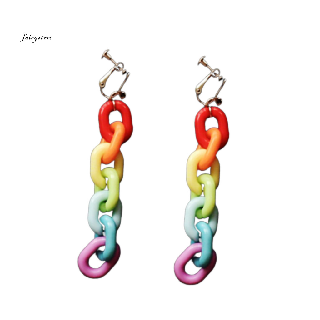 Fairystore| Quà Tặng Kẹp Tai Cho Hẹn Hò Nữ Màu Kẹo Móc Bông Tai Dài Tòn Ten