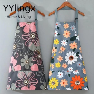 Tạp dề nhà bếp YYLINGX, Tạp dề nhà bếp không tay chống dầu, Tạp dề nấu ăn chống bẩn in hoa thời trang