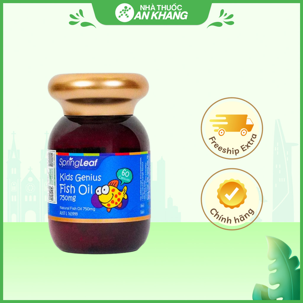 Dầu cá SpringLeaf Kids Genius Fish Oil 750mg bổ sung omega 3 cho bé lọ 60 viên