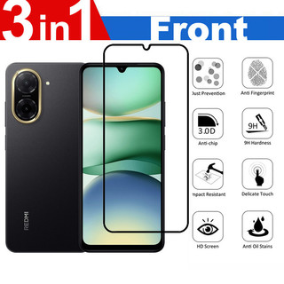 Kính cường lực Chống rơi 3 trong 1 Bảo hiểm đầy đủ cho Xiaomi Redmi A5 A2 13 13x 14C Note 14 Pro Plus 4G 5G Bảo vệ màn hình + Trở lại phim + Máy ảnh Bảo vệ ống kính