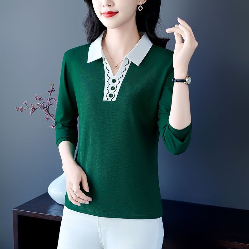 Áo thun dài tay cổ Polo dành cho nữ mùa xuân thu 2025, áo thun mỏng vừa vặn và giảm béo thời trang mới dành cho nữ