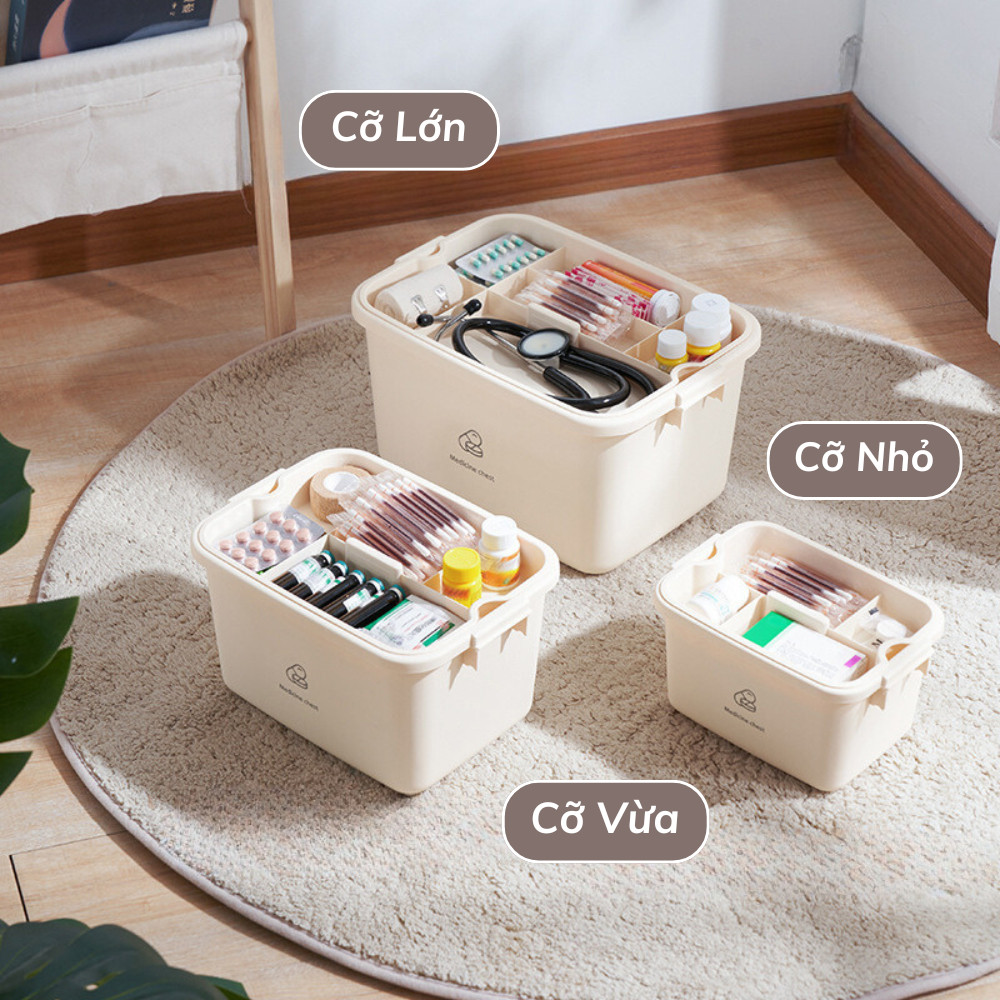Hộp đựng thuốc sơ cứu hai lớp cỡ lớn có nắp bảo quản tay cầm tiện lợi, Hộp nhựa đựng đồ đa năng DINO