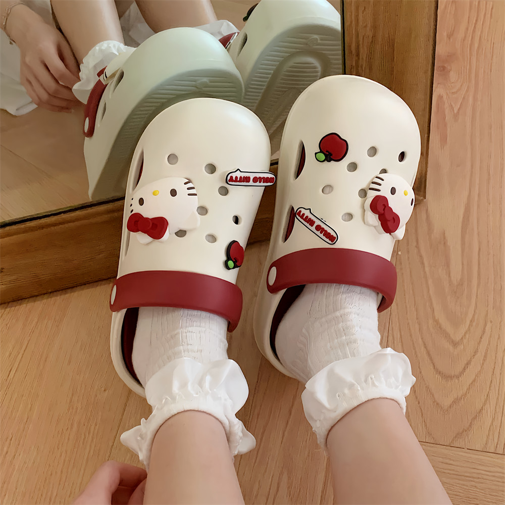 5.5CM Dễ Thương Hello Kitty Lỗ Giày Mùa Hè EVA Dép Hoạt Hình Dép Nửa Gói Dép Trong Nhà Ngoài Trời Dép Dép Dép Dép Dép Dép Sandal Chống Thấm Nước San