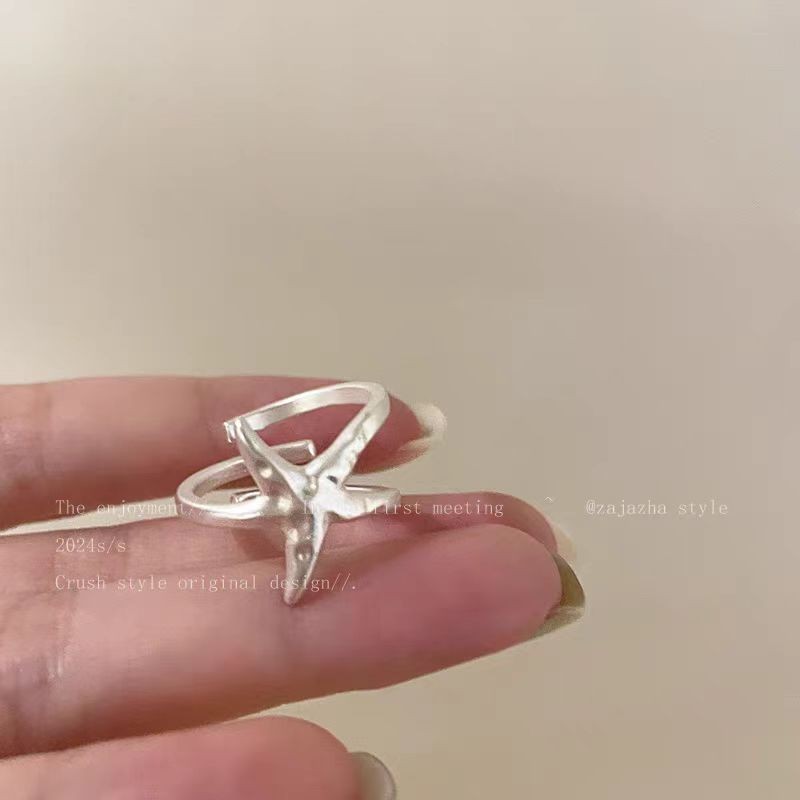 Nhẫn mở hình sao biển phong cách kỳ nghỉ cho phụ nữ, nhẫn ngón trỏ phóng đại độc đáo, nhẫn điều chỉnh thiết kế cao cấp
