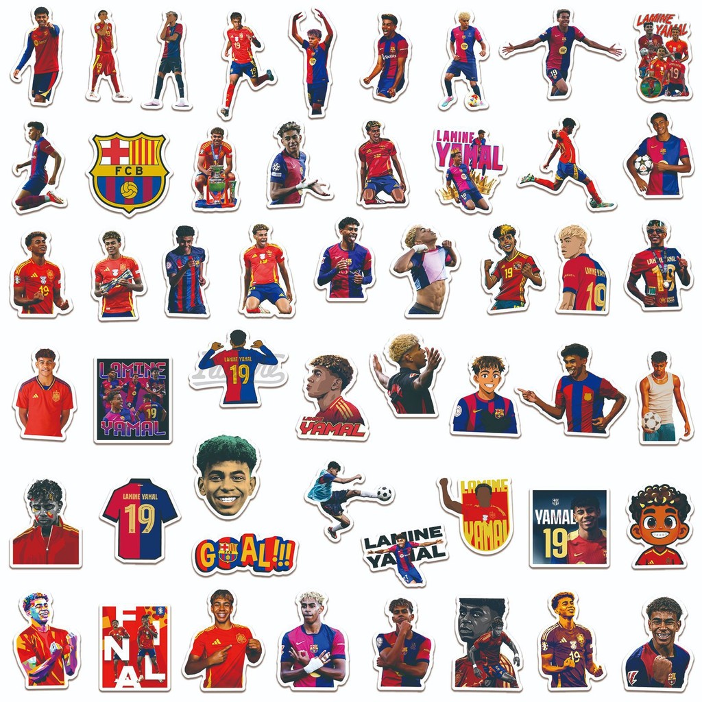 HK1 50 Cái / bộ FC Barcelona FCB Lamine Yamal bóng đá ngôi sao dán trang trí cho ô tô điện thoại di động KH1