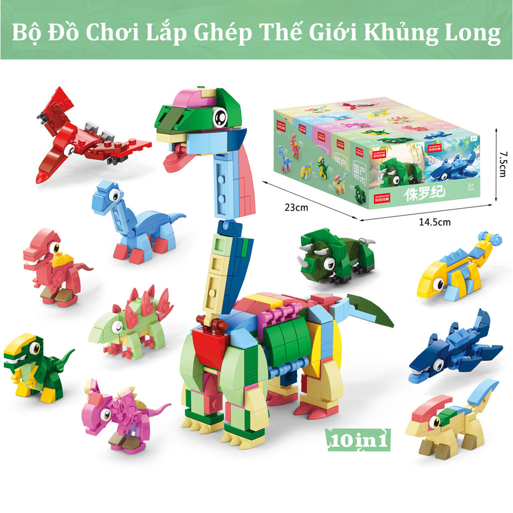 Bộ Đồ Chơi Lắp Ghép Thế Giới Khủng Long 10 in 1, Mô Hình Lắp Ráp Động Vật Bộ Xếp Hình Mini Quà Tặng Cho Bé