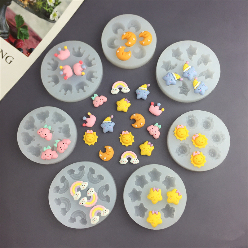 Mặt Trăng Mây Ngôi Sao Cầu Vồng Vương Miện Hình Khuôn Silicon DIY Chocolate Fondant Mousse Bánh Trang Trí Khuôn Làm Bánh Dụng Cụ