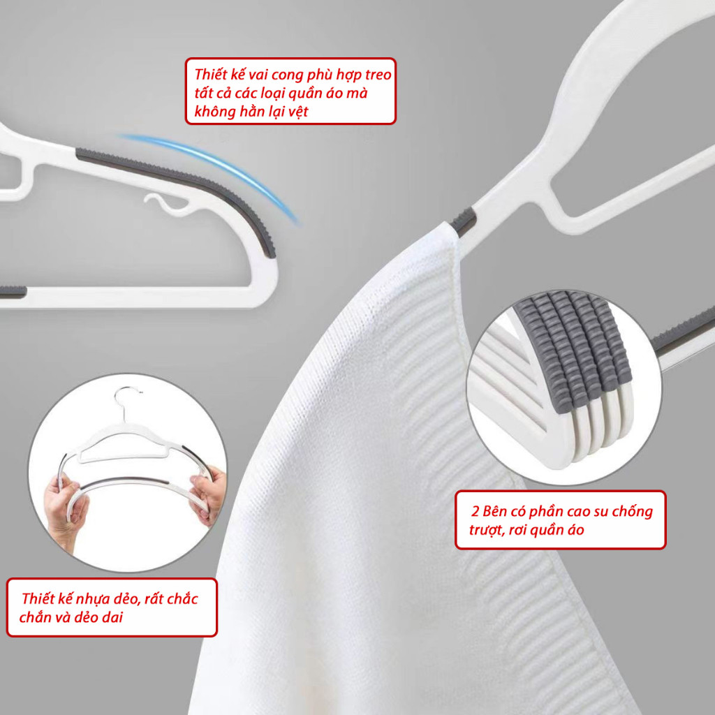 Set 50c Móc treo quần áo bằng nhựa chống tuột, Móc phơi chống trượt đa năng chất nhựa -BB