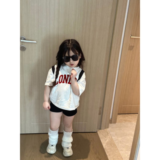 Áo thun cotton ngắn tay rộng cho bé gái mùa hè, áo trắng in chữ cho trẻ em