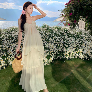 Bộ váy phong cách lãng mạn, siêu cổ tích, váy cổ yếm không dây, váy dài bồng bềnh
