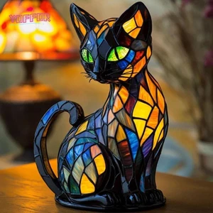 YOFFOR Phong cách máy tính để bàn, Kính màu Retro Time Cat Light, Hot Pet LED Cat Dyeing Resin Dễ thương Dạ quang Phòng ngủ gia đình