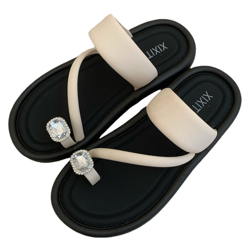 XIXITIAO Dép xỏ ngón mùa hè dành cho nữ Giày sandal đi biển màu sắc đơn giản