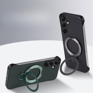 Ốp lưng không khung da dành cho doanh nhân có giá đỡ từ tính gấp cho Samsung Galaxy S24 SM-S921B Vỏ sạc siêu không dây