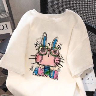 2025 Bunny Graphic Tee Nữ Mùa Hè Hàn QuốcLazy Fit Thời Trang