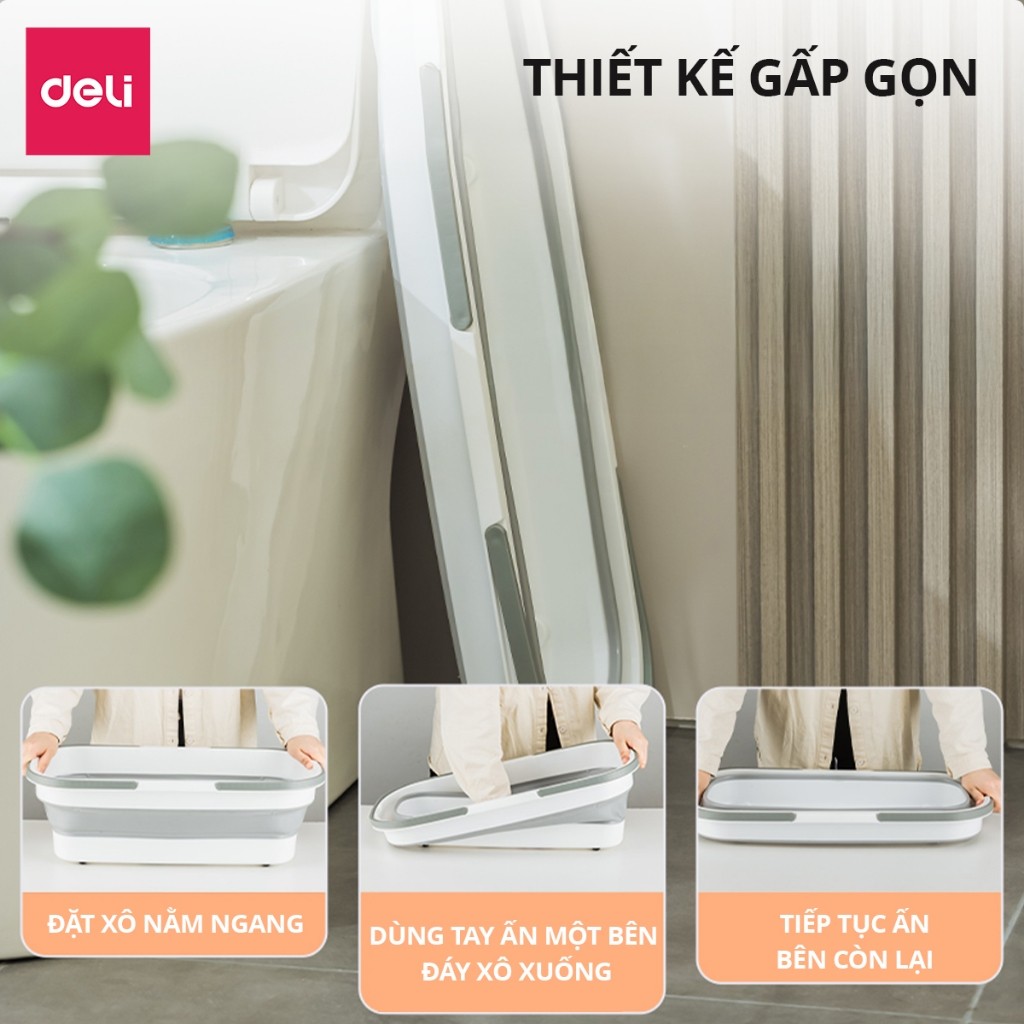 Xô Gấp Gọn Đa Năng Silicon DELIxVusign - Thiết kế thông minh vệ sinh nhà cửa, giặt cây lau nhà, chùi kính, xô ô tô