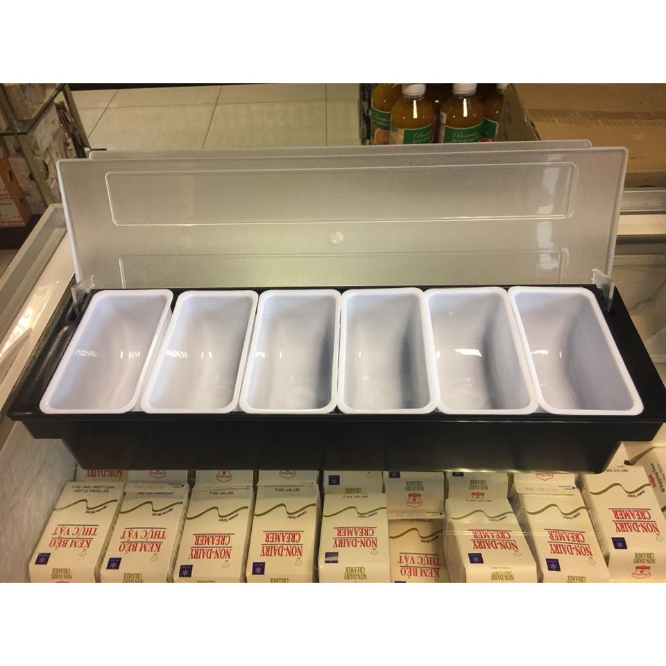 Khay Topping 6 Ngăn Bằng Nhựa Bền Sạch, Tiện Lợi - Giải Pháp Cho Quầy Bar Chuyên Nghiệp