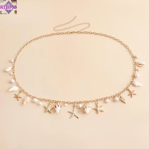 RTJIFSS Dây Xích Eo, Bohemian Sao Biển Vỏ Mặt Dây Chuyền Cơ Thể, Hợp Kim Thời Trang Giả Đi Biển Bikini Vỏ Eo Liên Kết Cho Nữ