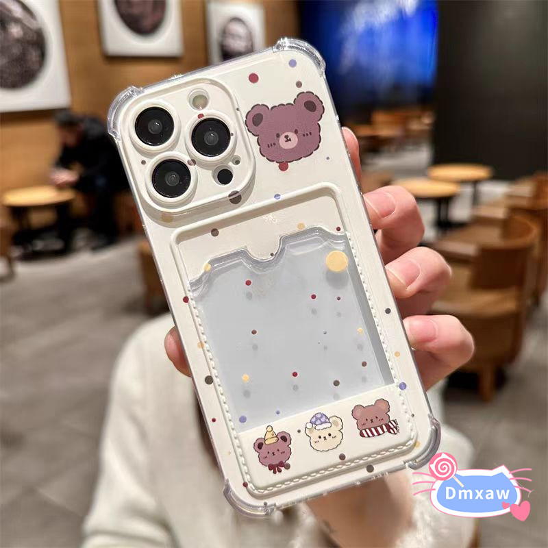 Ốp Điện Thoại Ví Gấu Dễ Thương Cho OPPO A57 A57S A57E A77 A77S A36 A96 A76 A15S A15 A55 A74 A94 A54 5G 4G Vỏ Đựng Thẻ Hoạt Hình Trong Suốt Chấm Bi Vỏ Mềm
