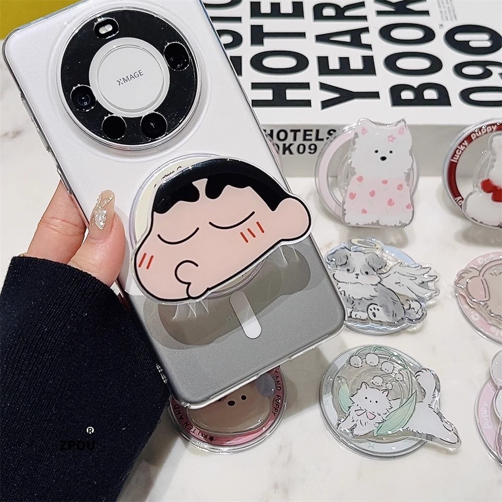 Hàn Quốc Hoạt Hình Dễ Thương Socket Magsafe Giá Đỡ Điện Thoại Từ Tính Cho IPhone 16 Pro Max Có Thể Gập Lại Ring Grip Co Giãn Để Bàn Đứng