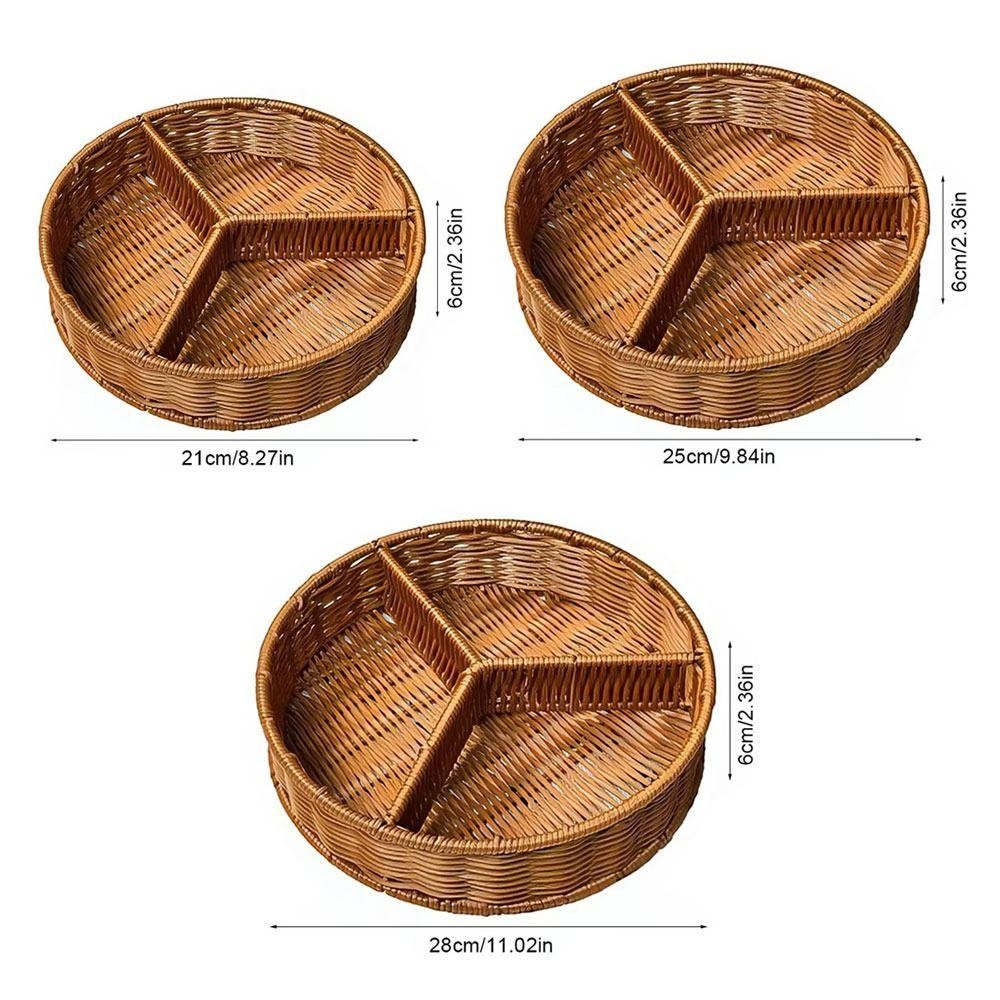 GIÁ RẺ 1 Khay Bảo Quản, Giỏ Mây Dệt Tay Hình Tròn 21 / 25 / 28cm, Nhựa Bền Giả Wicker Mây 3 Lưới Đĩa Thực Phẩm Ăn Sáng Bánh Mì Thực Phẩm Bánh Rau Quả