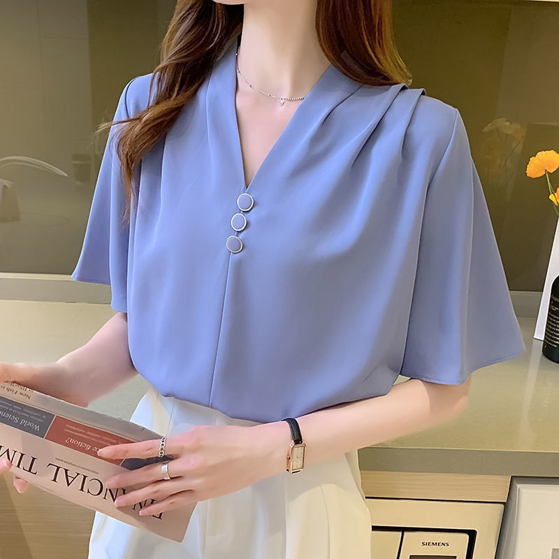 Áo voan nữ mùa hè 2025 mới phiên bản Hàn Quốc dáng rộng, thời trang, giản dị, đơn giản áo voan ngắn tay dành cho nữ