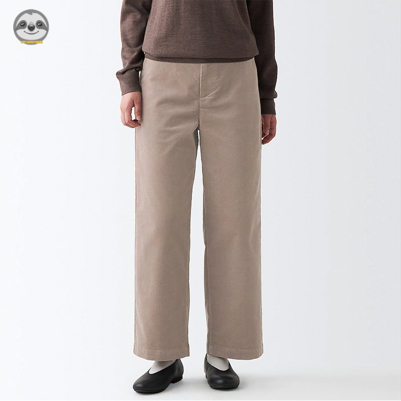 Phong cách Nhật Bản Muji Style / Quần dây kéo rộng bằng vải nhung siêu nhỏ dành cho nữ / quần thẳng lưng co giãn