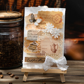JIANWU Cà Phê Dòng Vintage Ren Rỗng Phong Cảnh Cắt Kéo Sổ Lưu Niệm Chất Liệu Giấy Sáng Tạo DIY Rác Tạp Chí Văn Phòng Phẩm