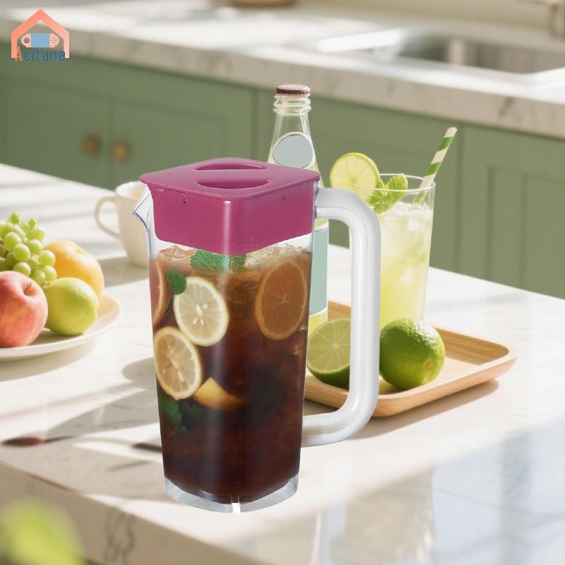 Bình đựng nước 2L Dung tích lớn Đa năng Dễ dàng làm sạch Quà tặng gia đình mùa hè có nắp cho trà đá Nước giải khát