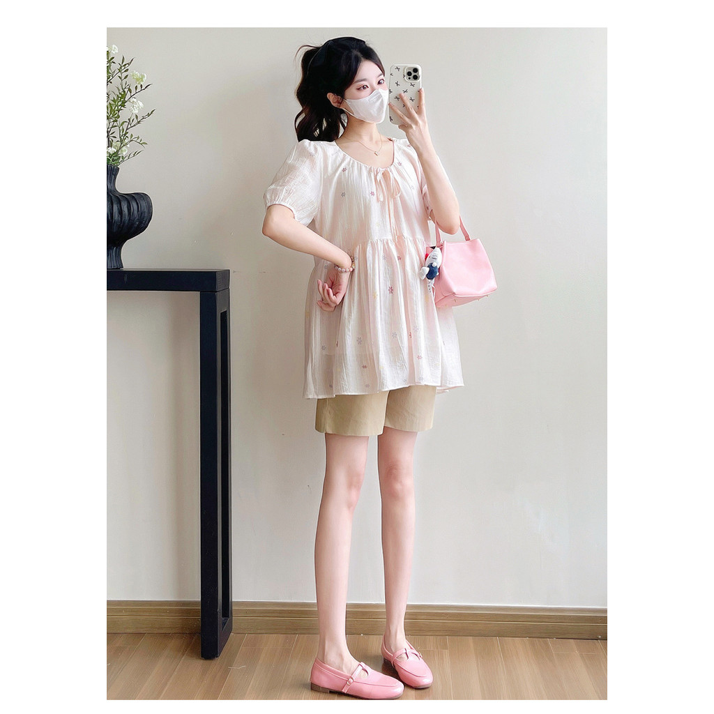 Trang phục bà bầu mùa hè ngắn tay thời trang Hàn Quốc