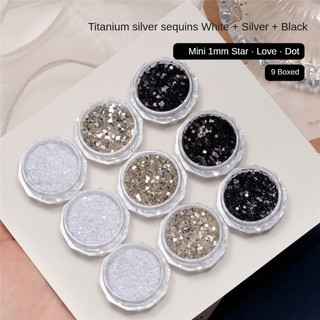 Bộ trang sức sequin Baoshiman 3 hộp/1 bộ, titan bạc, mini ngôi sao, trái tim, sóng, chấm sequin, trang trí móng tay, dụng cụ làm móng cho tiệm nail