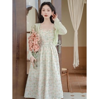 Đầm hoa nhẹ nhàng mùa hè phong cách Pháp cho phụ nữ, đầm cổ điển mới, bộ hai mảnh cao cấp