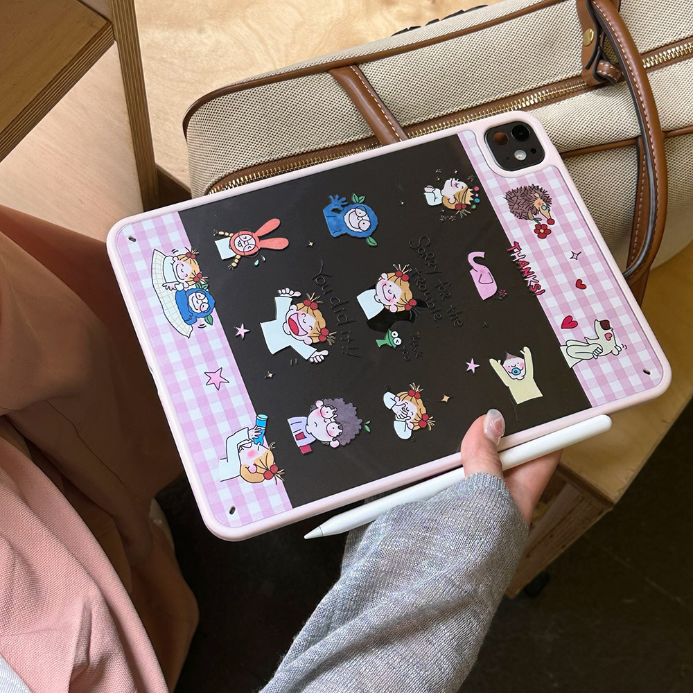 Vỏ Acrylic Cứng Tuya Cô Gái Vui Nhộn Bunny Cover Cho Mini6 Mini7 A17Pro IPad 5 6 7 8 9 10 11 A16 Air 2 3 4 5 6 Air 11 M2 Pro10.5 10.2 "Pro11 2018 2020 2021 2022 M4 Pro13 2024 2025