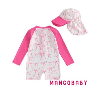 MG-Toddler Girl Dài Tay Đồ Bơi Hoa / Nơ / Dâu In Nửa Dây Kéo Chống Đập Rash Guard Đồ Bơi Sunhat Set