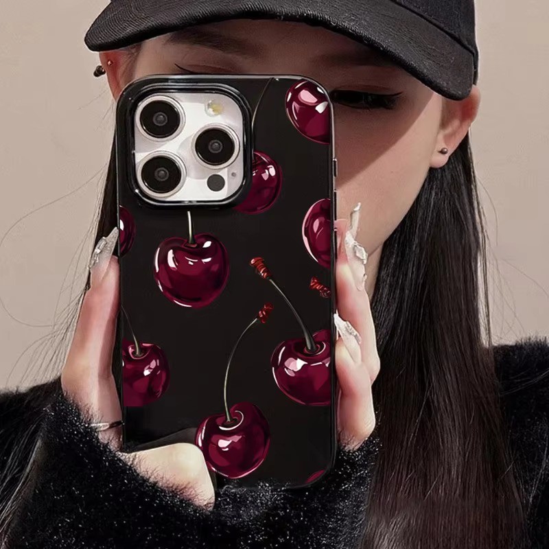 Ốp Lưng Cho iPhone 16 11 12 13 14 15 Pro Max Cho iPhone 16e XR X XS Max 7 8 Plus SE2020 2022 Màu Đen Hoa Văn Anh Đào Mềm TPU Chống Sốc