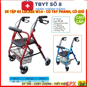 Xe Đẩy Tập Đi, Khung Tập Đi LUCASS W-14 Dành Cho Người Già, Người Đi Lại Kém - Có Ghế Ngồi, Phanh, Giỏ Đựng Đồ