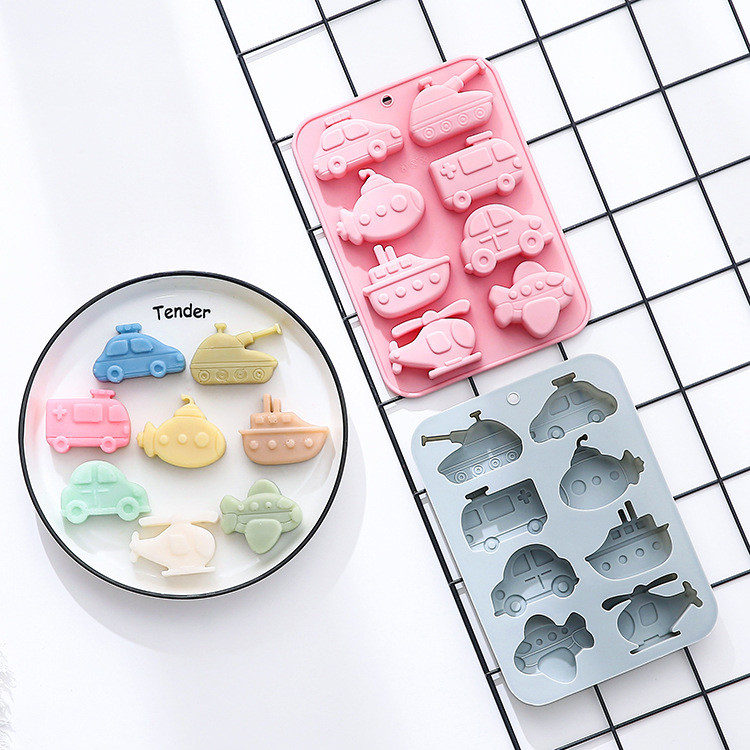 8 Khoang Giao Thông Khác Nhau Chủ Đề Vận Chuyển Khuôn Silicon Xe Tăng Máy Bay Sô Cô La Khay Đá Bánh Quy Khuôn Làm Bánh DIY- * * -