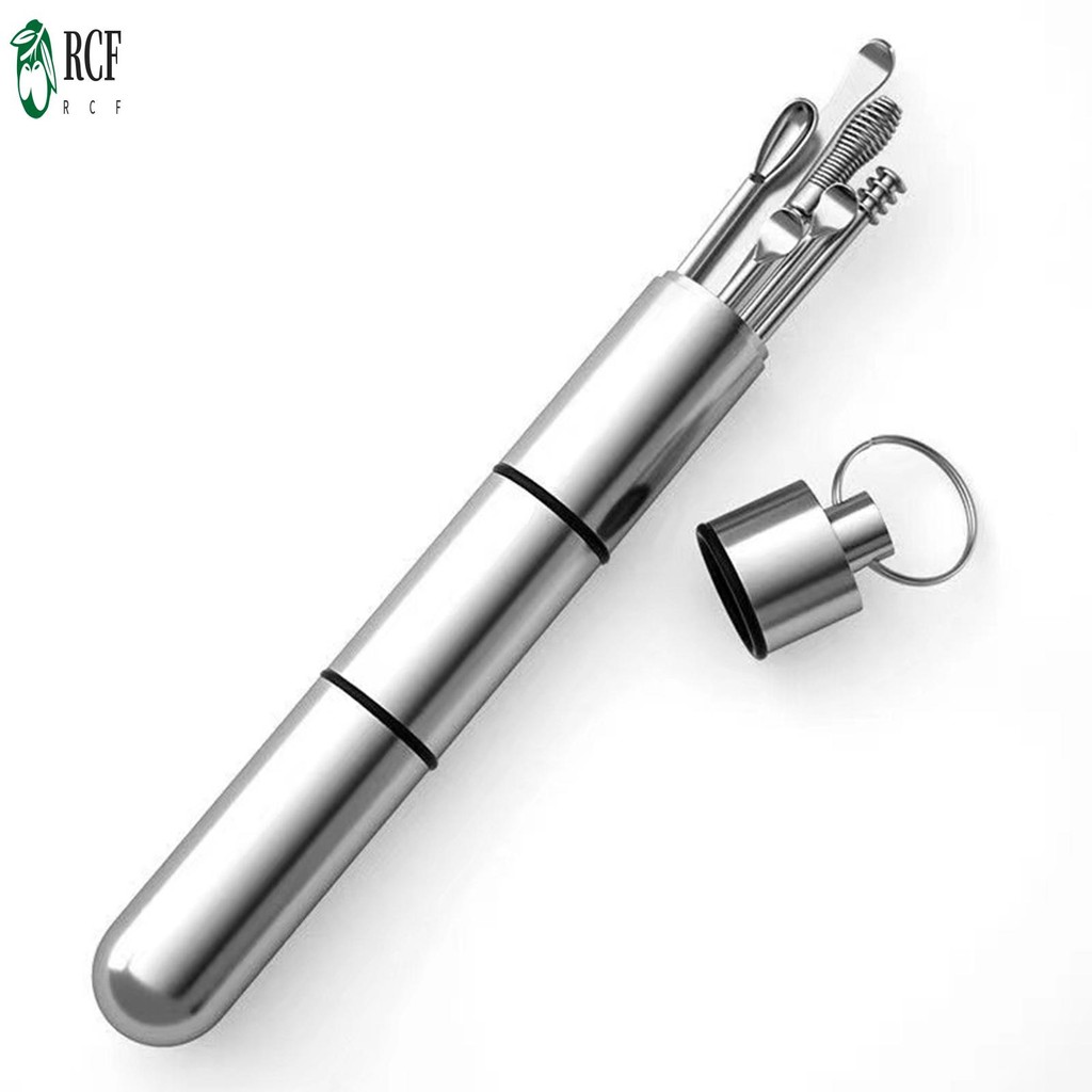 6 Dụng cụ đào tai bằng thép không gỉ Bộ thìa đào tai vít di động cho văn phòng và ký túc xá
