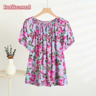 Áo thun nữ cotton lụa hoa ngắn tay mùa hè 2025 áo sơ mi mỏng cỡ lớn mỏng áo sơ mi thường ngày