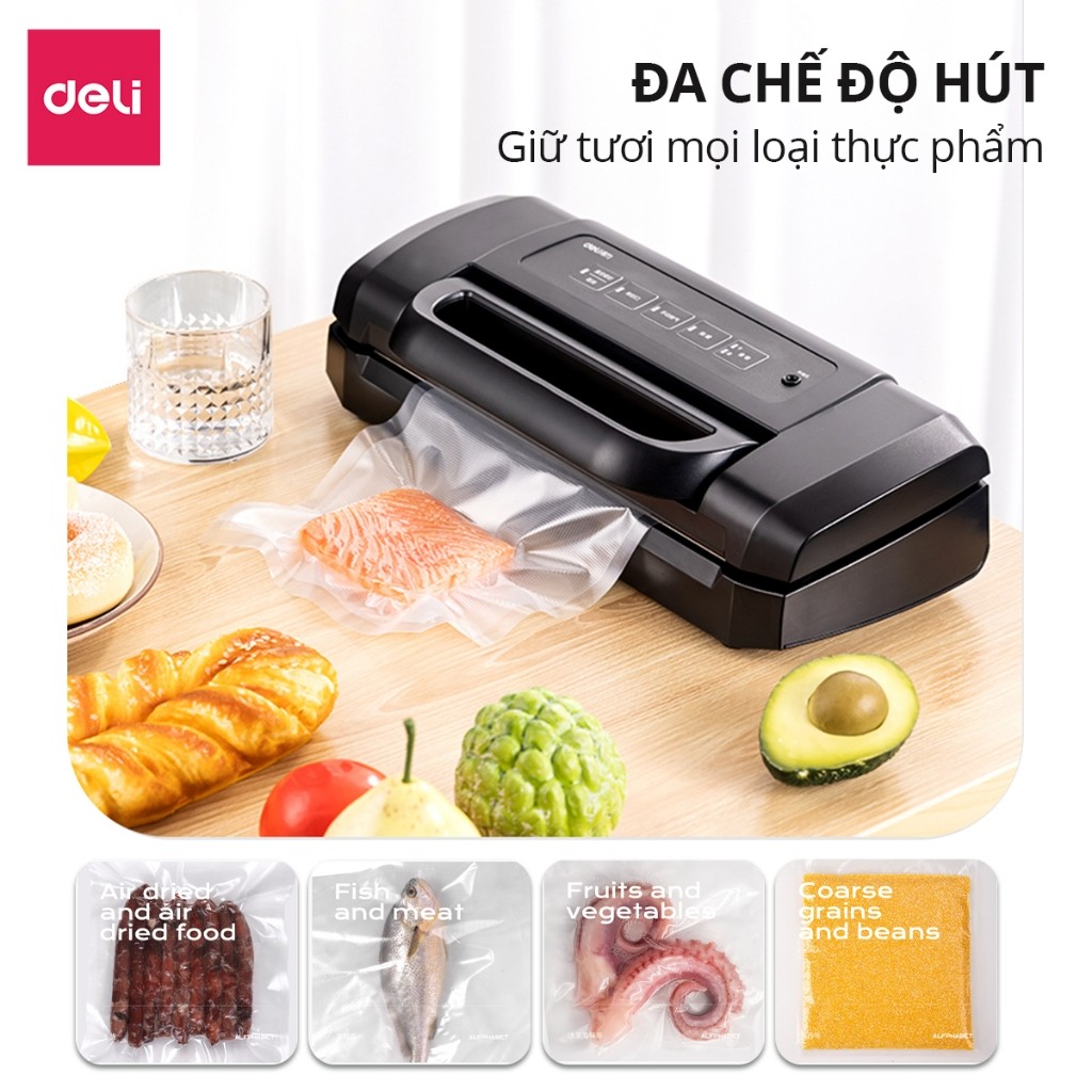 [TẶNG TÚI, ỐNG HÚT + BẢO HÀNH] Máy Hút Chân Không Cao Cấp DELI Tự Động Hàn Miệng Túi Lực Hút Mạnh Bảo Quản Thực Phẩm