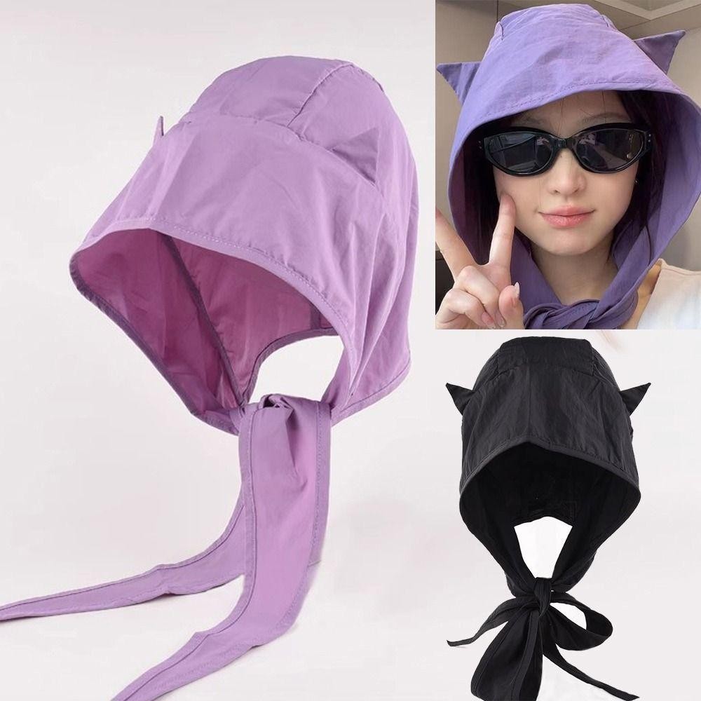 Mũ Quỷ Nhỏ HOBBYIN, Mũ Chui Đầu Phối Ren Phong Cách, Khăn Choàng Thời Trang Hình Màu Trơn Nhanh Khô Y2K Mũ Y2K Thời Trang Y2K