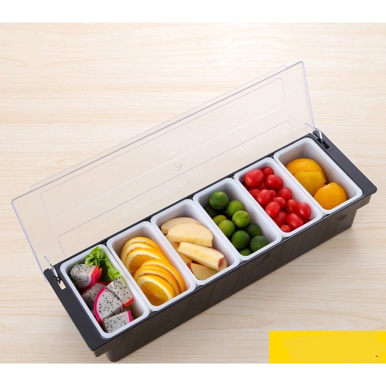 Khay Topping 6 Ngăn Bằng Nhựa Bền Sạch, Tiện Lợi - Giải Pháp Cho Quầy Bar Chuyên Nghiệp