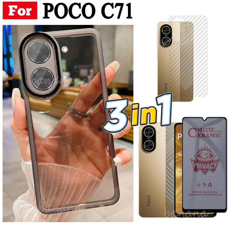 Vỏ điện thoại trong suốt bằng silicon mềm TPU 3 trong 1 Poco C71 có vỏ bảo vệ Camera + Kính cường lực bảo mật + Phim mặt sau